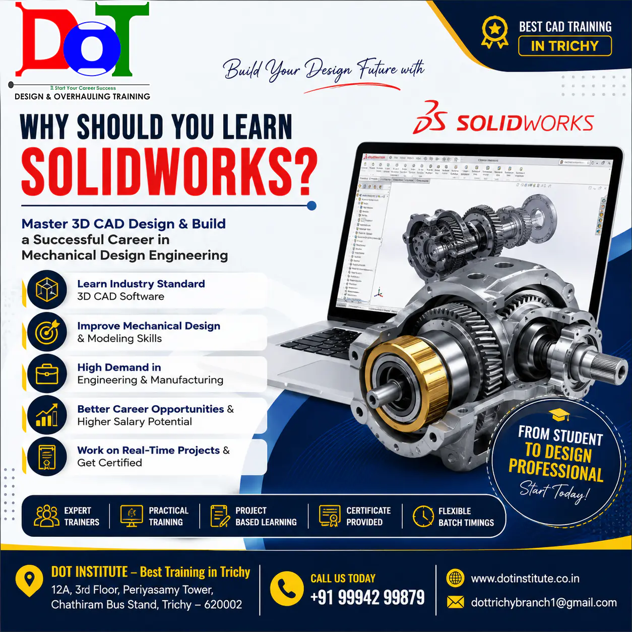SOLIDWORKS Training in Trichy at DOT Institute – Practical 3D CAD and Mechanical Design Training