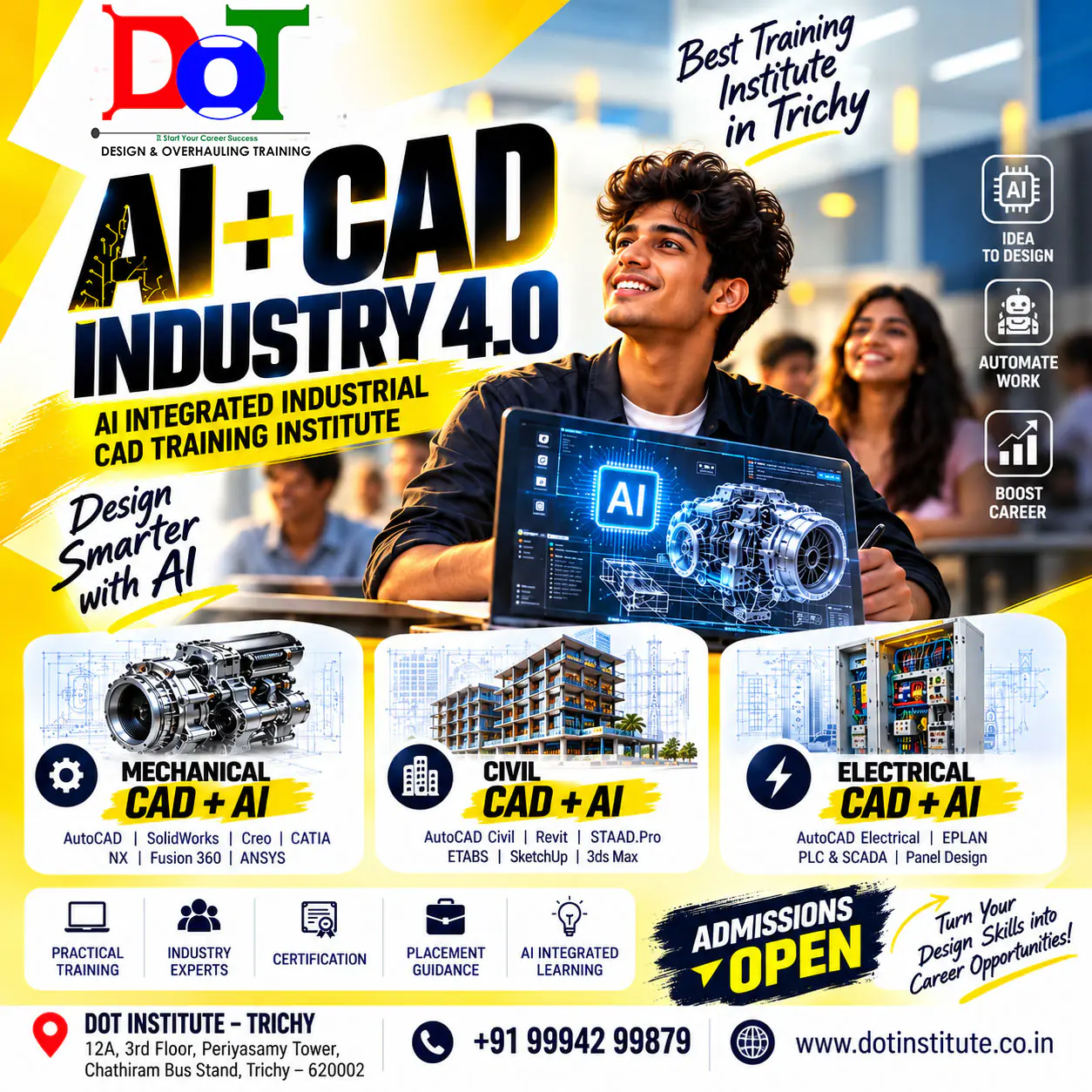 AI CAD Industry 4.0 Training Institute in Trichy – DOT Institute offering Mechanical, Civil and Electrical CAD courses.